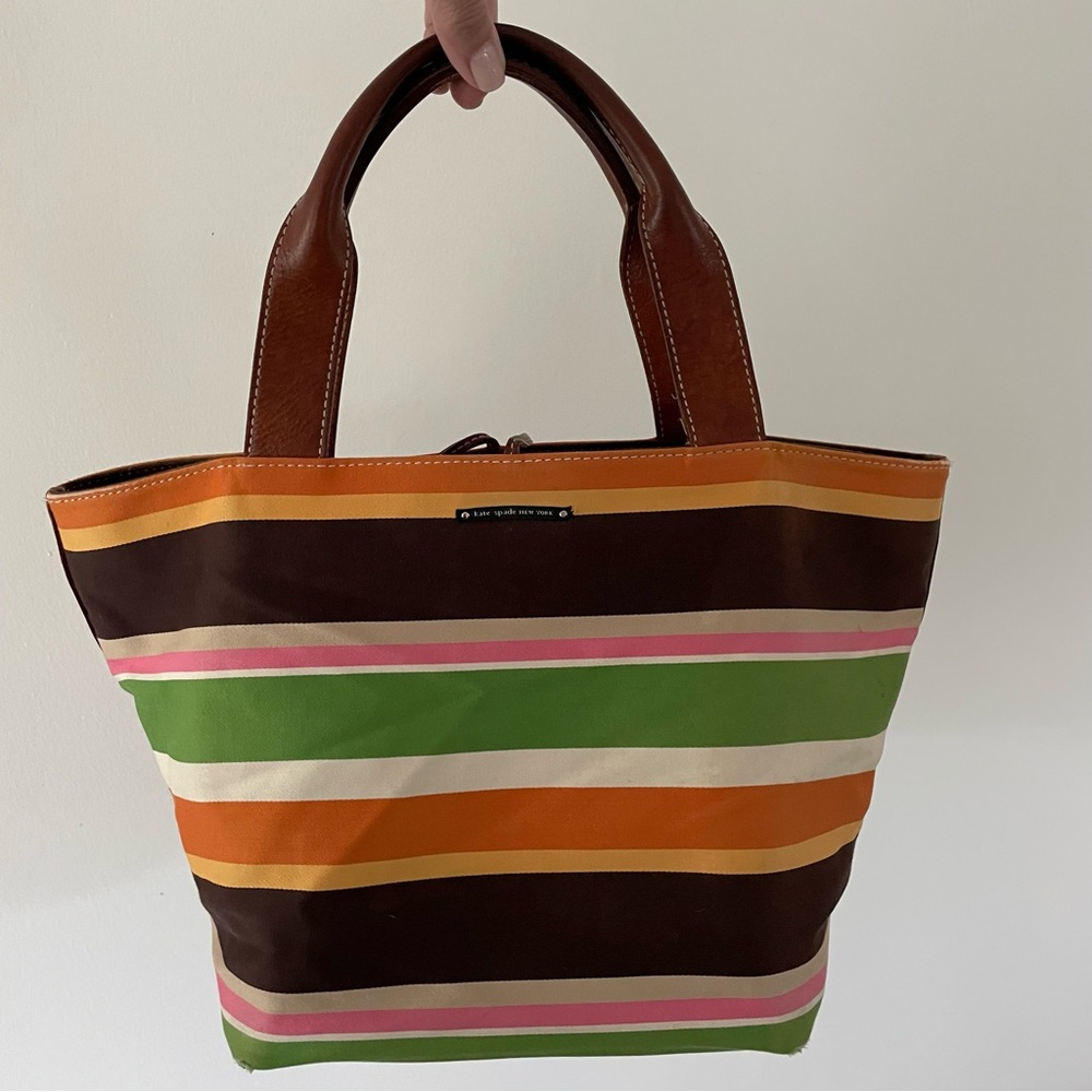 Vintage Kate Spade Striped Bucket Bag/Tote Pink, Green, Orange, White, Brown